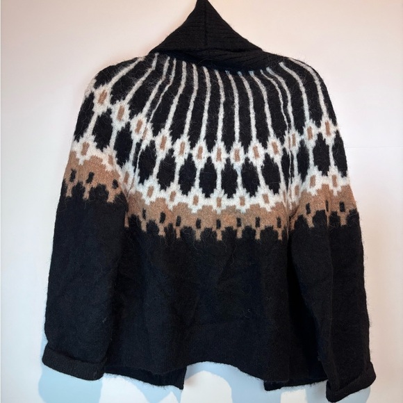 Banana Republic Open Front Cardigan Sweater – Black/Tan/White Patterned Knit (M) - Picture 9 of 13